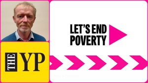 Niall Cooper's headshot, alongside the Yorkshire Post and Let's End Poverty logos.