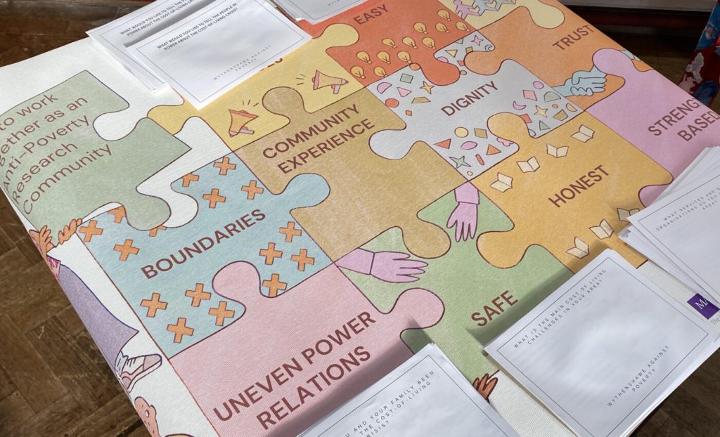 A jigsaw graphic showing different local issues: eg uneven power relations, dignity, boundaries, community experiences