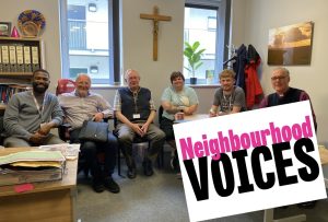 A posed group photo for the Neighbourhood Voices event at YMCA North Staffordshire in Stoke
