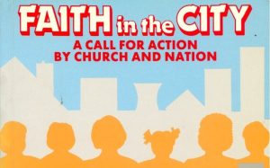 A poster reading: "Faith In The City: A call for action by church and nation"