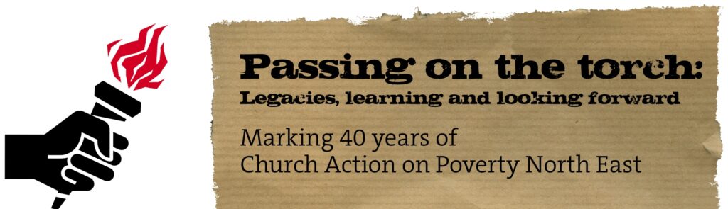 A torch log on the left, with text "Passing on the torch" on the right