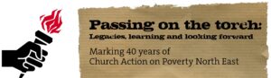 A torch log on the left, with text "Passing on the torch" on the right